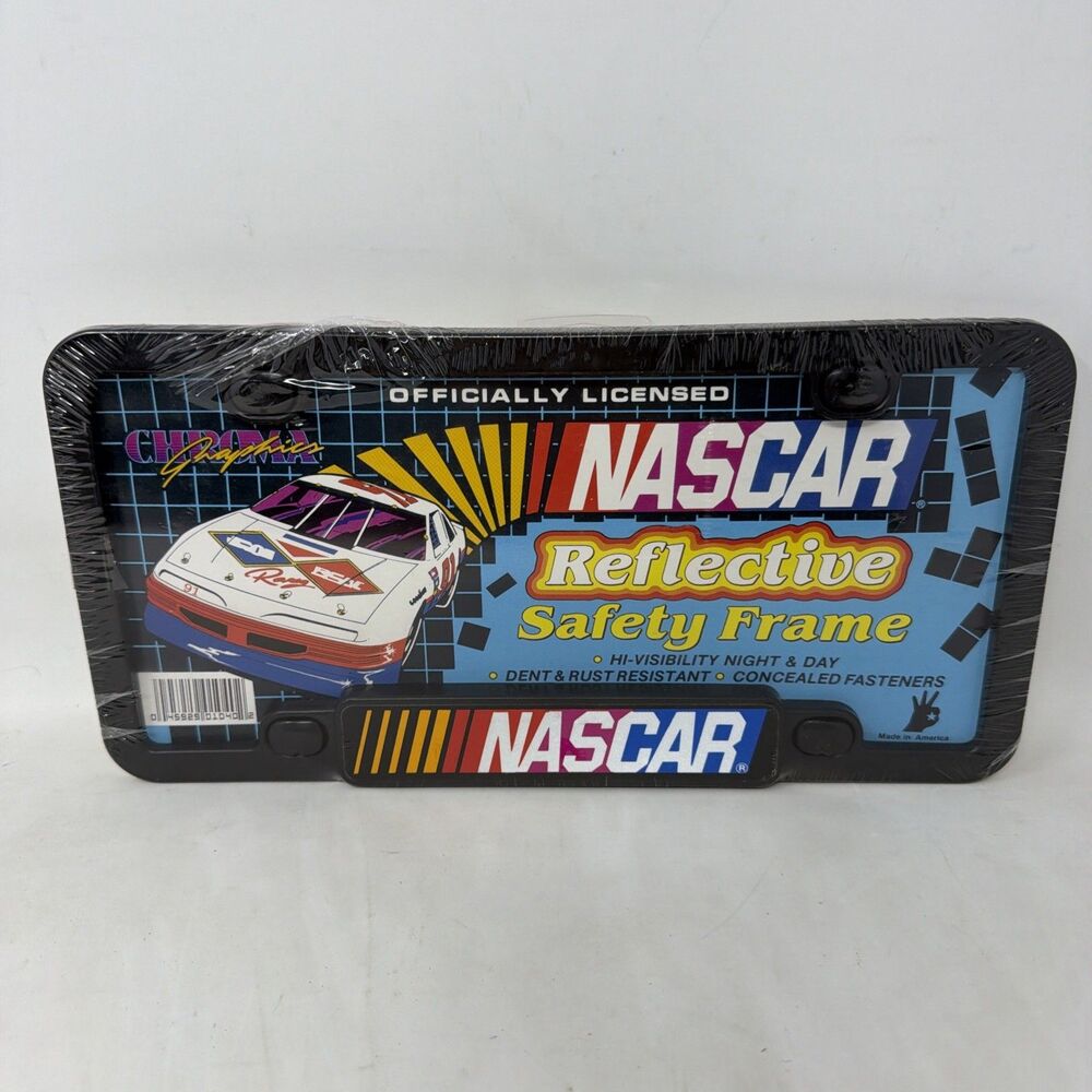 91 NASCAR Reflective Safety Frame Chroma Graphics License Plate Brand New Sealed